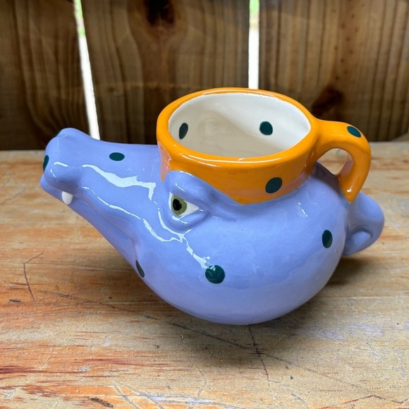 Unique Hand Painted Ceramic Alligator Head Figural Creamer Signed on Bottom - Picture 1 of 7